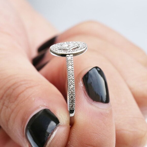 💎 925 Silver Plated Lovely Pave Double Layer Rhombus Ring for Women,VIP088 - Picture 5 of 7